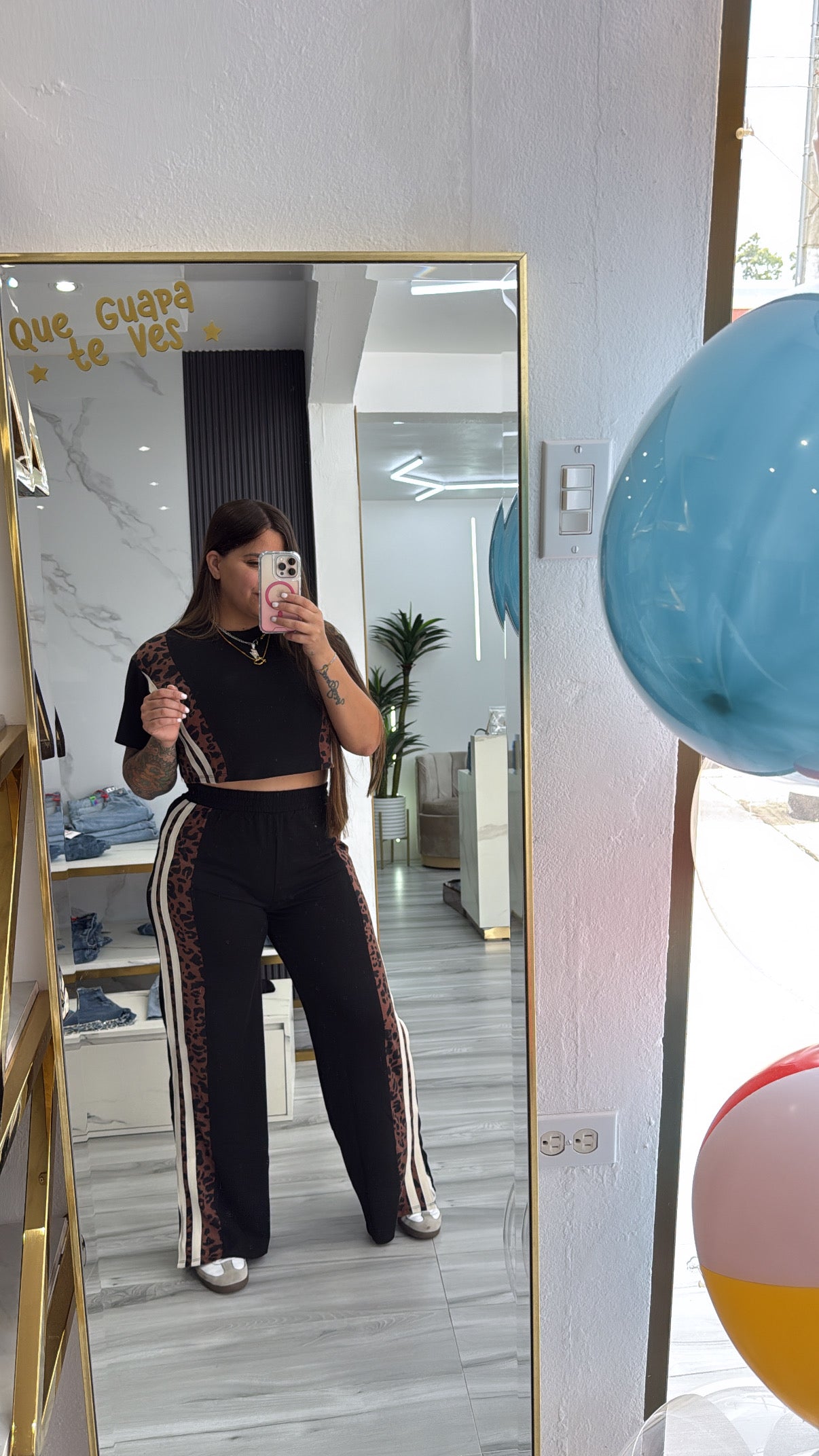 Leopard Print Stripes Top And Pants Set