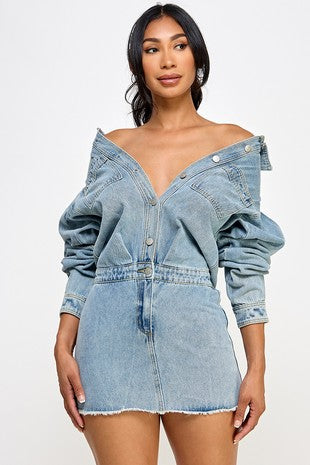 Denim button down mini dress